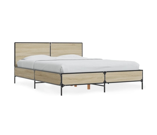 Estructura cama madera ingeniería metal roble Sonoma 140x190 cm