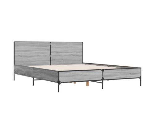 Estructura cama madera ingeniería metal gris Sonoma 140x190 cm