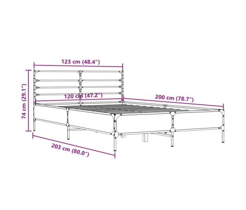 Estructura cama madera ingeniería metal gris Sonoma 120x200 cm