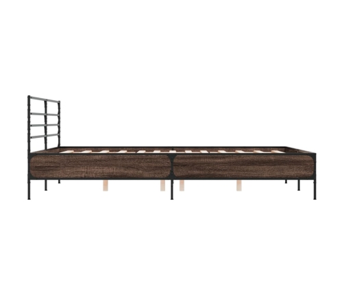 Estructura cama madera ingeniería metal marrón roble 120x200 cm