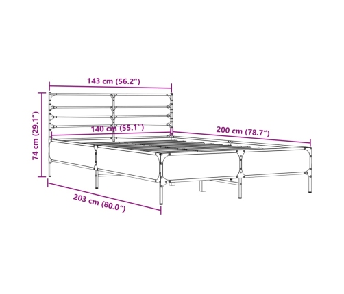 vidaXL Estructura de cama madera de ingeniería y metal negro 140x200cm