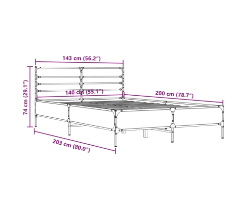 Estructura cama madera ingeniería metal roble Sonoma 140x200 cm