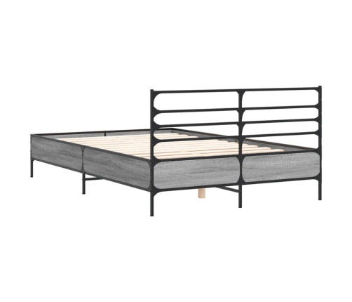 Estructura cama madera ingeniería metal gris Sonoma 140x200 cm