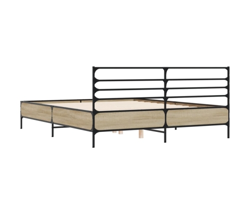 Estructura cama madera ingeniería metal roble Sonoma 150x200 cm