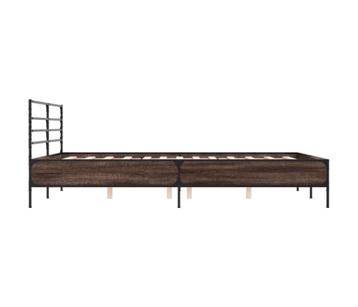 Estructura cama madera ingeniería metal roble ahumado 150x200cm