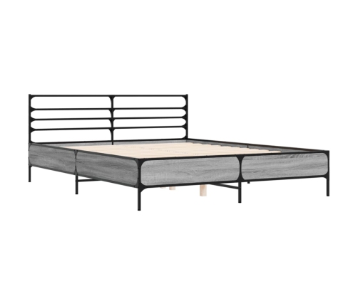 Estructura cama madera ingeniería metal gris Sonoma 150x200 cm