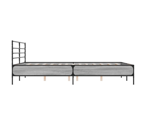 Estructura cama madera ingeniería metal gris Sonoma 150x200 cm