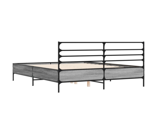 Estructura cama madera ingeniería metal gris Sonoma 150x200 cm