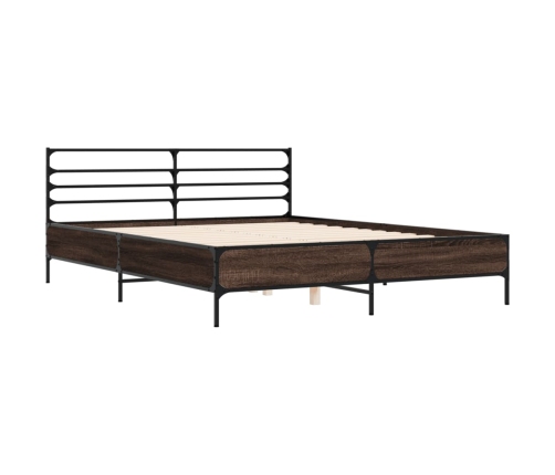 Estructura cama madera ingeniería metal roble ahumado 160x200cm