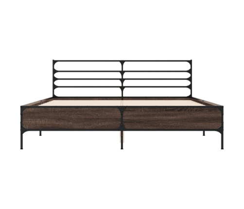 Estructura cama madera ingeniería metal roble ahumado 160x200cm