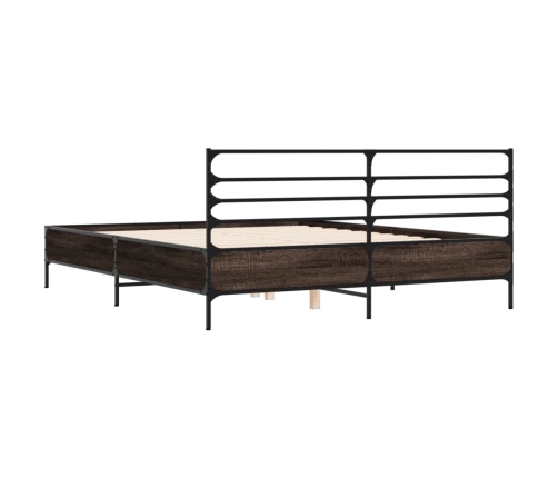 Estructura cama madera ingeniería metal roble ahumado 160x200cm