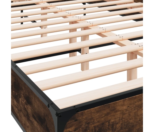 Estructura cama madera ingeniería metal roble ahumado 160x200cm