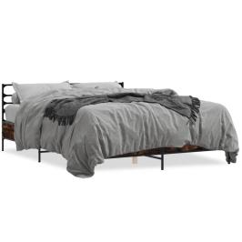 Estructura cama madera ingeniería metal roble ahumado 160x200cm