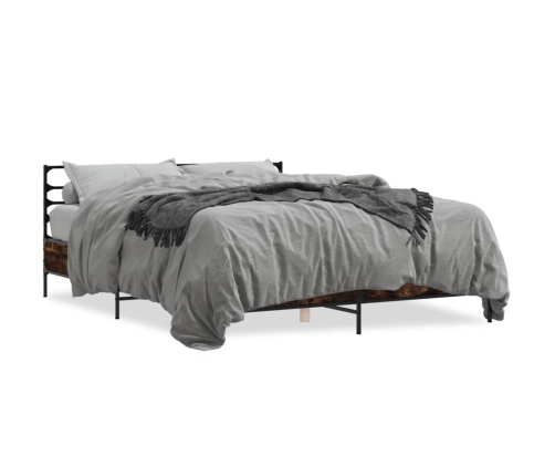 Estructura cama madera ingeniería metal roble ahumado 160x200cm