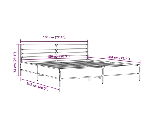 Estructura cama madera ingeniería metal gris Sonoma 180x200 cm