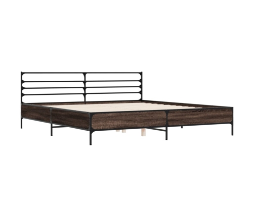 Estructura cama madera ingeniería metal marrón roble 180x200 cm