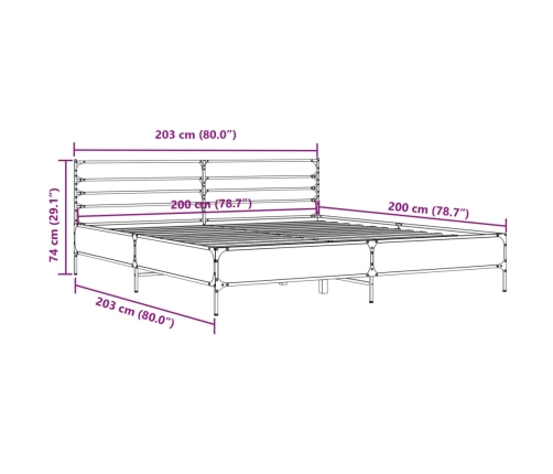 Estructura de cama madera de ingeniería y metal negro 200x200cm