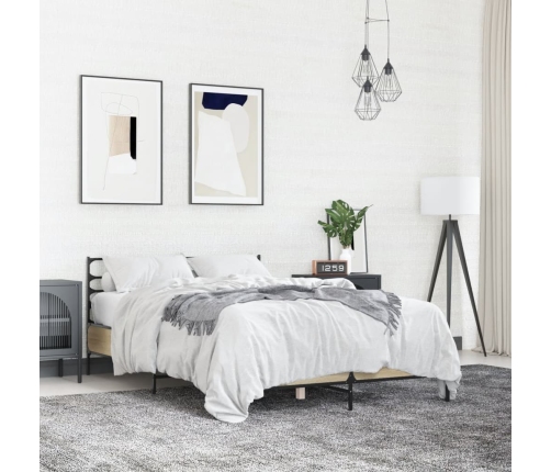 Estructura cama madera ingeniería metal roble Sonoma 120x190 cm