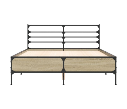 Estructura cama madera ingeniería metal roble Sonoma 120x190 cm