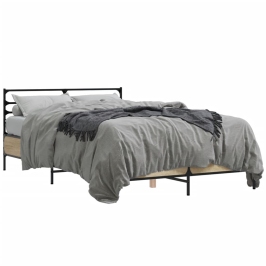 Estructura cama madera ingeniería metal roble Sonoma 120x190 cm