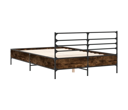 Estructura cama madera ingeniería metal roble ahumado 120x190cm