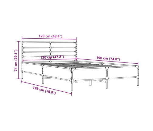 Estructura cama madera ingeniería metal roble ahumado 120x190cm