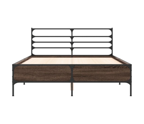 Estructura cama madera ingeniería metal marrón roble 120x190 cm