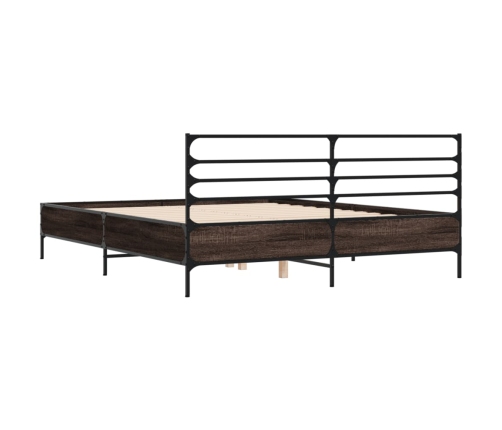 Estructura cama madera ingeniería metal marrón roble 120x190 cm