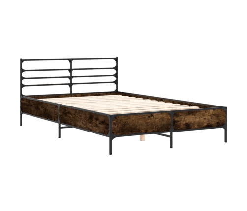 Estructura cama madera ingeniería metal roble ahumado 135x190cm