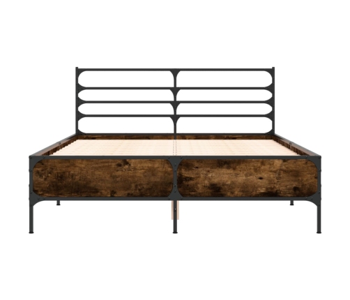Estructura cama madera ingeniería metal roble ahumado 135x190cm