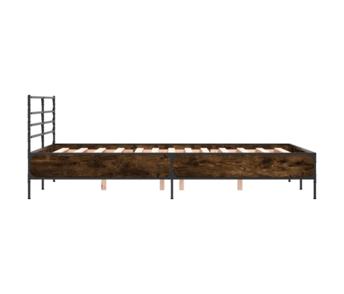 Estructura cama madera ingeniería metal roble ahumado 135x190cm