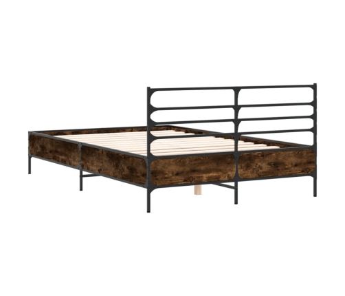 Estructura cama madera ingeniería metal roble ahumado 135x190cm