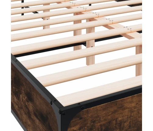 Estructura cama madera ingeniería metal roble ahumado 135x190cm