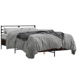 Estructura cama madera ingeniería metal roble ahumado 135x190cm