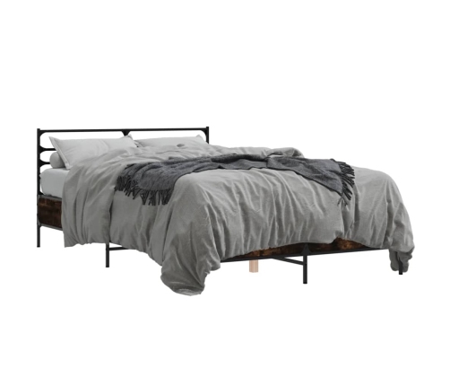 Estructura cama madera ingeniería metal roble ahumado 135x190cm