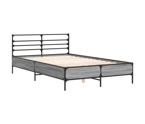 Estructura cama madera ingeniería metal gris Sonoma 135x190 cm