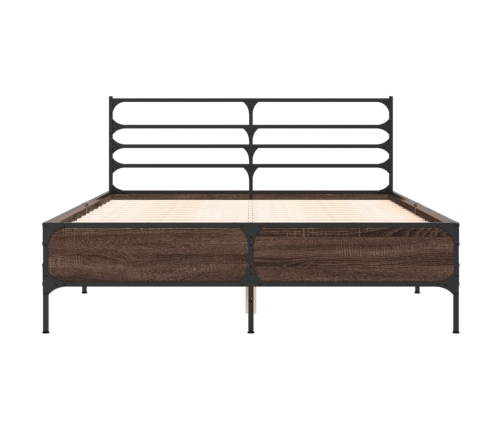 Estructura cama madera ingeniería metal marrón roble 135x190 cm