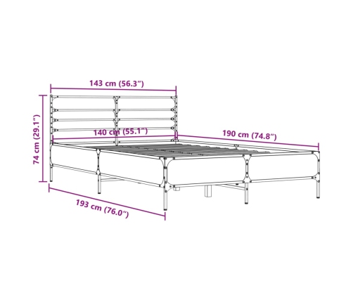 vidaXL Estructura de cama madera de ingeniería y metal negro 140x190cm