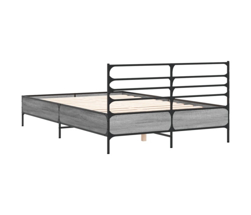 Estructura cama madera ingeniería metal gris Sonoma 140x190 cm