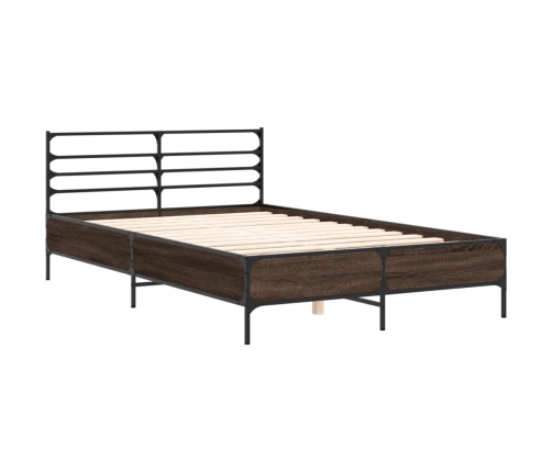 Estructura cama madera ingeniería metal marrón roble 140x190 cm