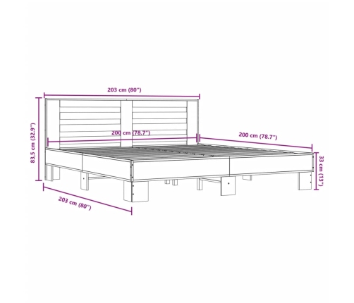 Estructura de cama madera de ingeniería y metal negro 200x200cm