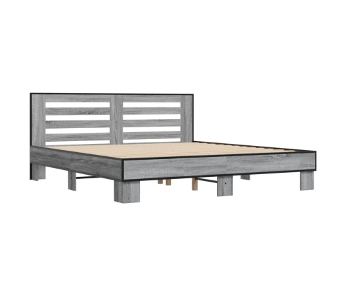 Estructura cama madera ingeniería metal gris Sonoma 200x200 cm