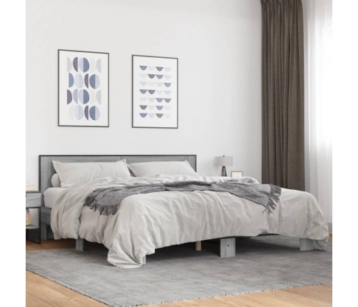 Estructura cama madera ingeniería metal gris Sonoma 200x200 cm