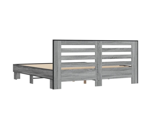 Estructura cama madera ingeniería metal gris Sonoma 200x200 cm