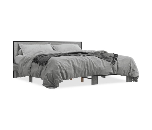 Estructura cama madera ingeniería metal gris Sonoma 200x200 cm