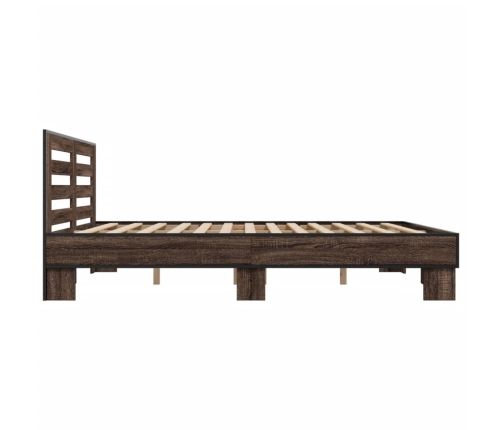 Estructura cama madera ingeniería metal marrón roble 200x200 cm