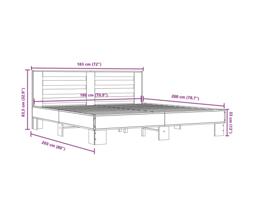 Estructura cama madera ingeniería metal roble Sonoma 180x200 cm