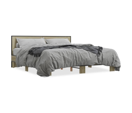 Estructura cama madera ingeniería metal roble Sonoma 180x200 cm