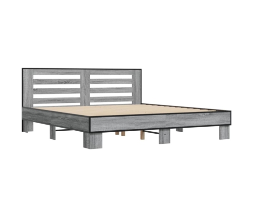 Estructura cama madera ingeniería metal gris Sonoma 180x200 cm