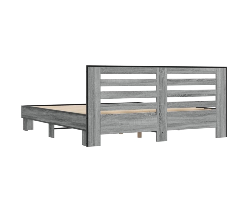 Estructura cama madera ingeniería metal gris Sonoma 180x200 cm